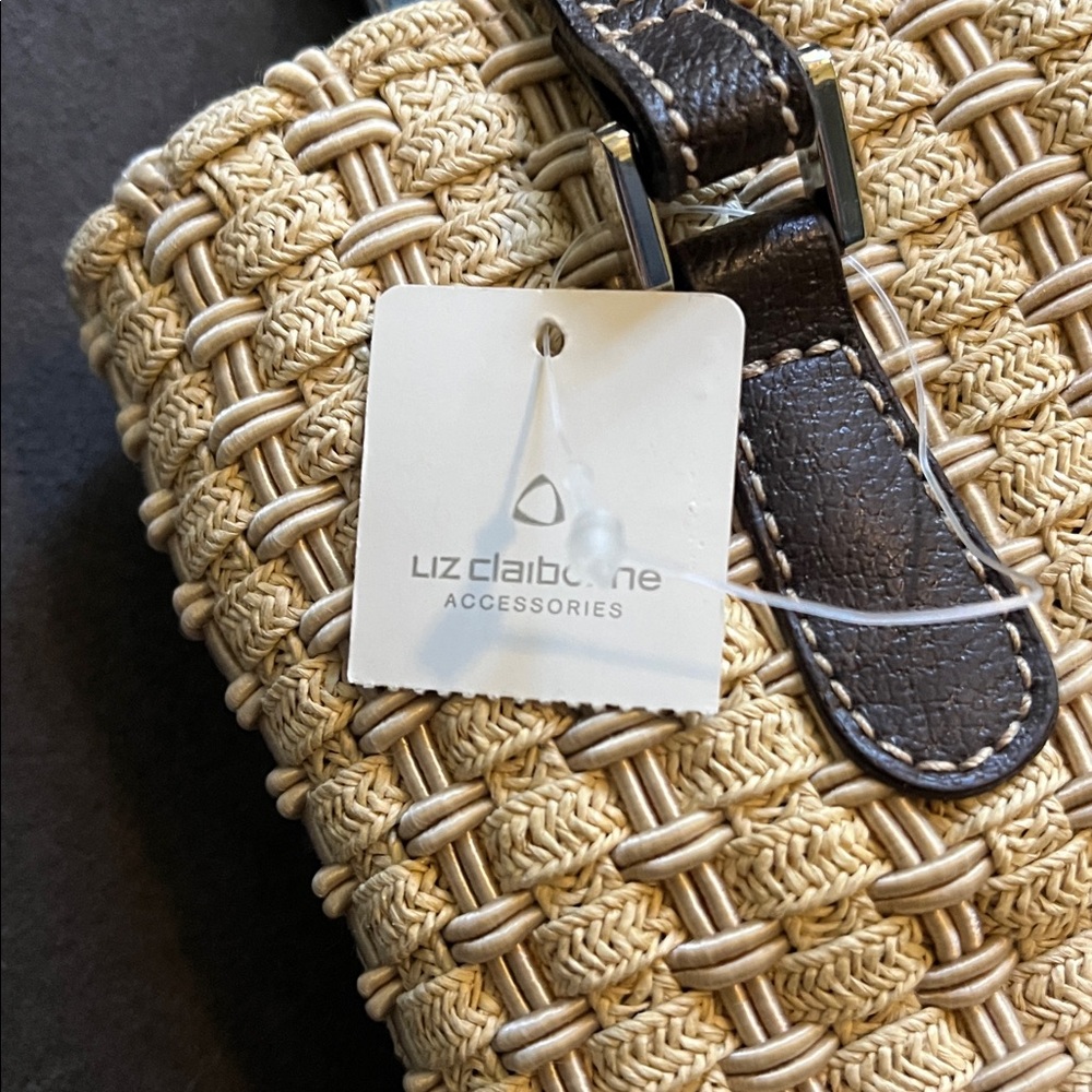 Rattan Liz Claiborne Small Basket Tan & Brown Handbag Shoulder Purse, NWOT - Picture 9 of 11